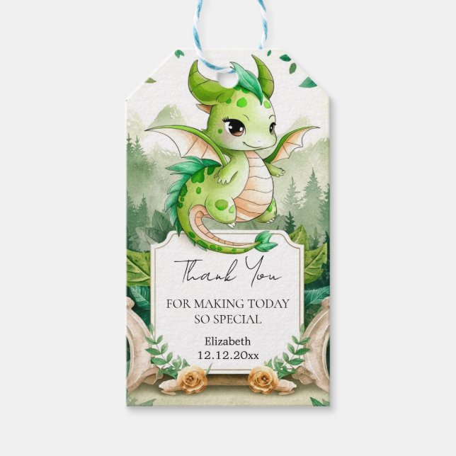Happy Dragon Baby Shower Geschenkanhänger (Vorderseite)