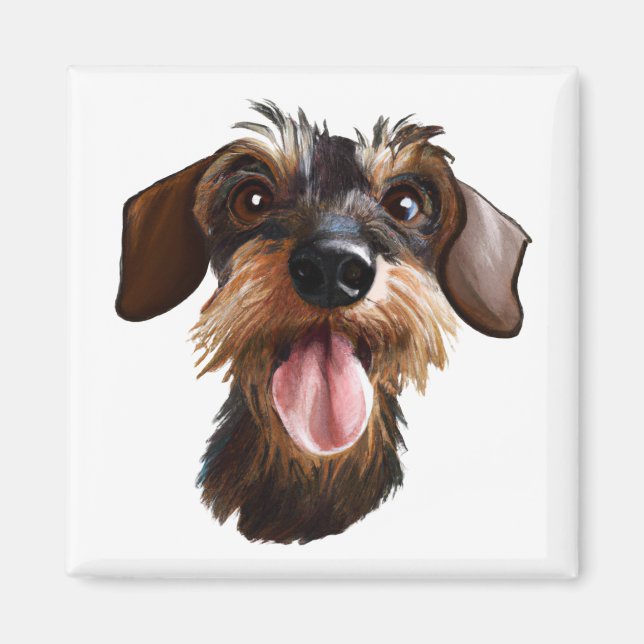 Happy Drahthaar Dackel Magnet (Vorne)