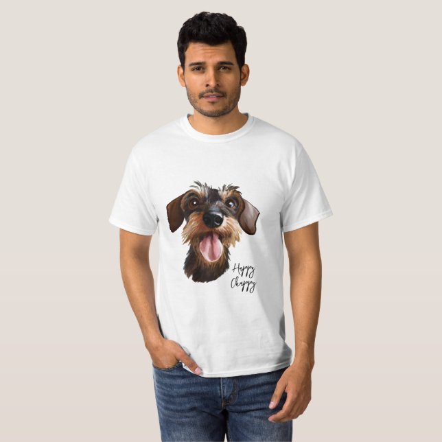 Happy Drahthaarterrier Dackel T-Shirt (Vorne ganz)