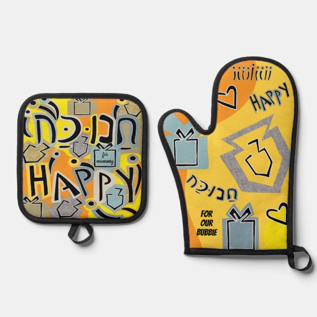 Happy Dreidles Ofenhandschuh & Topflappen-Set (Vorderseite)