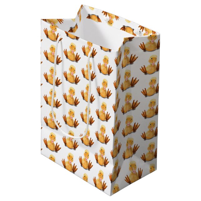 Happy Duck Funny Gift Bag - Lächeln Mittlere Geschenktüte (Vorderseite Schrägansicht)