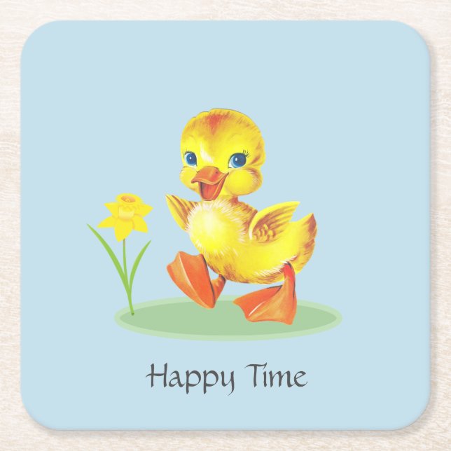 Happy Duckling auf Light Blue Rechteckiger Pappuntersetzer (Vorderseite)