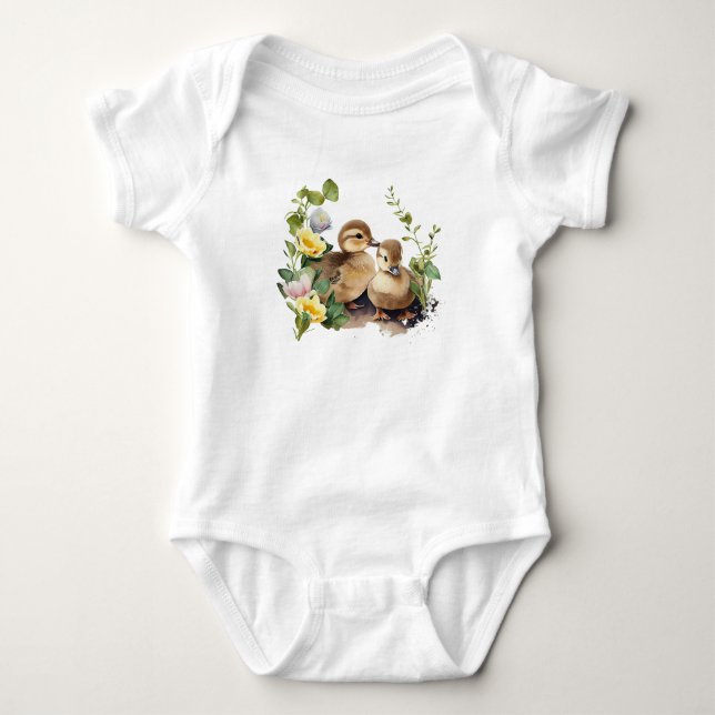 Happy Ducklings mit Blume Baby Strampler (Vorderseite)