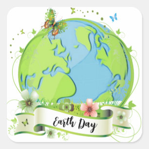 Happy Earth Day 2024 Quadratischer Aufkleber