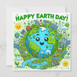 Happy Earth Day - Globe Green Tree Water Continent Feiertagskarte