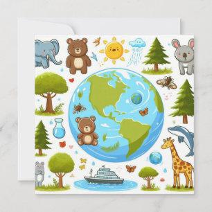 Happy Earth Day - Globe Green Tree Water Continent Feiertagskarte