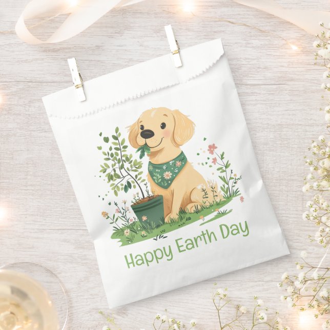 Happy Earth Day Golden Retriever Hundegarten Geschenktütchen (Ausgeschnitten)