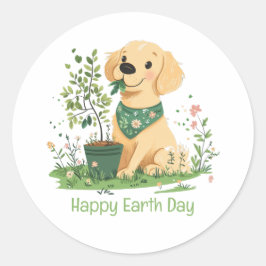 Happy Earth Day Golden Retriever Hundegarten Runder Aufkleber