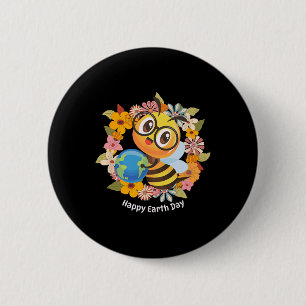 Happy Earth Day mit blumigen Blume und Bienen - Ki Button