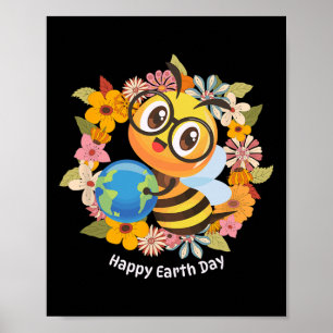 Happy Earth Day mit blumigen Blume und Bienen - Ki Poster