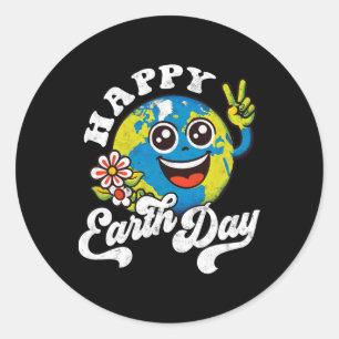 Happy Earth Day Niedlich Peace Sign Blume Runder Aufkleber