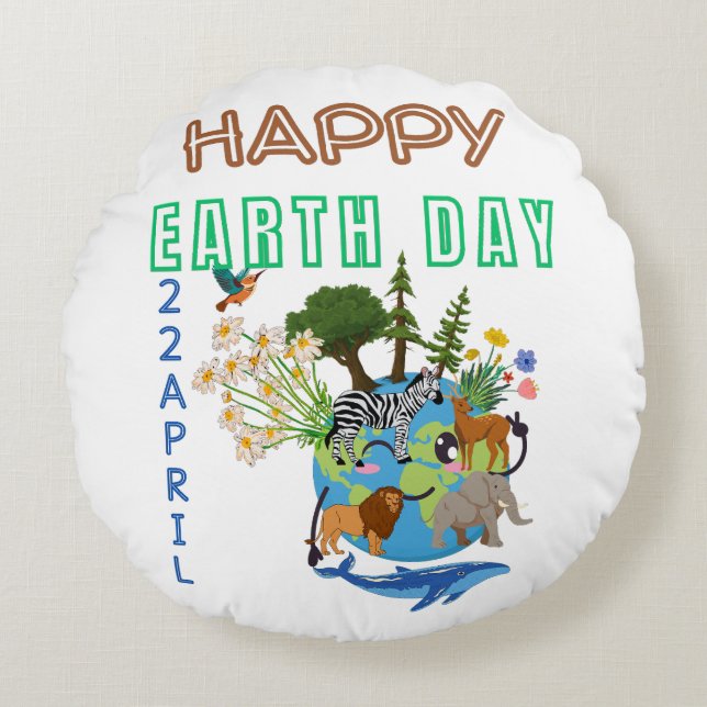 Happy Earth Day Round Pouf Rundes Kissen (Vorderseite)