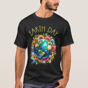 Happy Earth Day Shirt Niedliche Erde mit floraler 