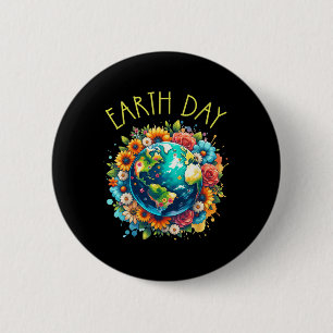 Happy Earth Day Shirt Niedliche Erde mit floraler Button
