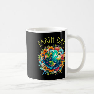 Happy Earth Day Shirt Niedliche Erde mit floraler Kaffeetasse