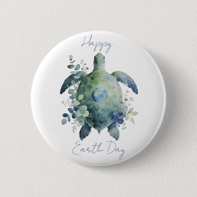 Happy Earth Day Turtle Design Button (Vorderseite)