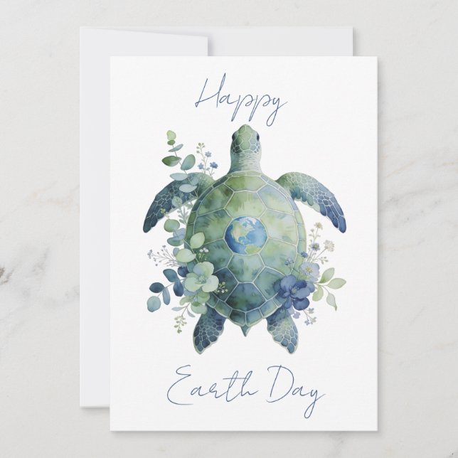 Happy Earth Day Turtle Design Feiertagskarte (Vorderseite)