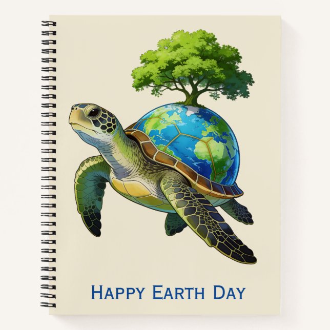 Happy Earth Day Turtle Planet and Tree Notizbuch (Vorderseite)