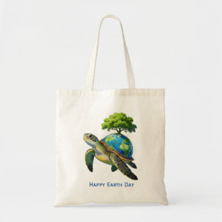 Happy Earth Day Turtle Planet and Tree Tragetasche