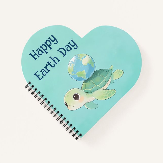 Happy Earth Day Turtle with Globe Notizbuch (Vorderseite)