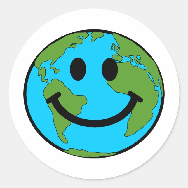 Happy Earth Face Runder Aufkleber (Vorderseite)