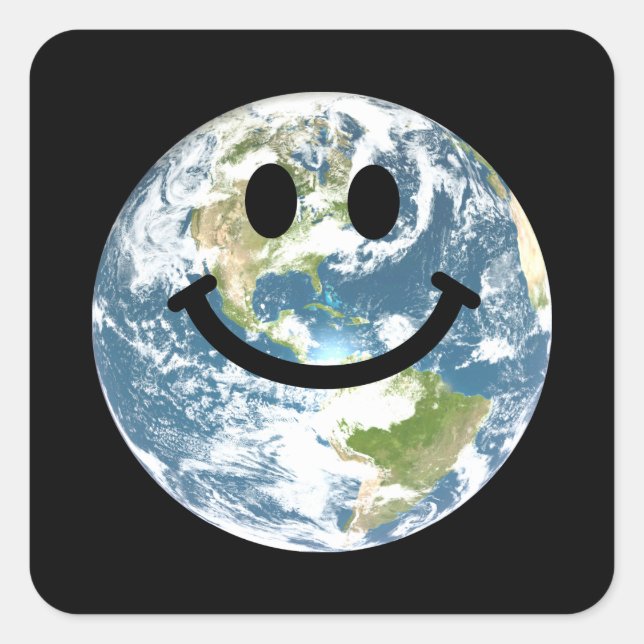Happy Earth Quadratischer Aufkleber (Vorderseite)