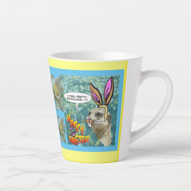Happy East Meerkat Daffodils Design Latte Tasse (Rechts)
