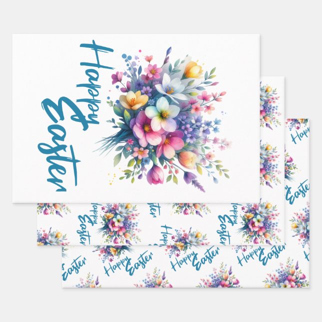 Happy Easter Aquarell Spring Blume Bouquet Geschenkpapier Set (Set)