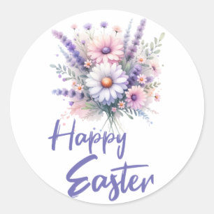 Happy Easter Aquarell Spring Blume Bouquet Runder Aufkleber