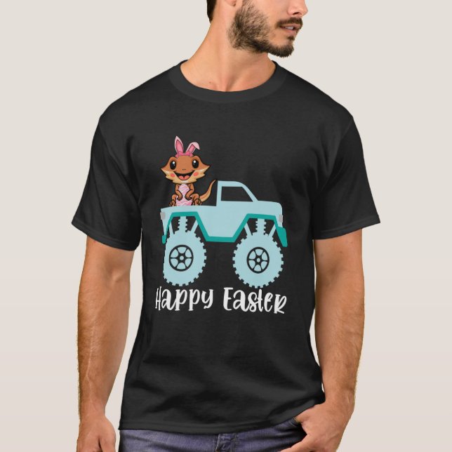 Happy Easter Barted Dragon Riding Monster Truck T T-Shirt (Vorderseite)