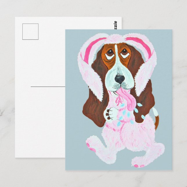 Happy Easter Basset Hound Easter Bunny Postkarte (Vorne/Hinten)