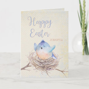 Happy Easter Blue Bird in Nest Individuelle Name Feiertagskarte