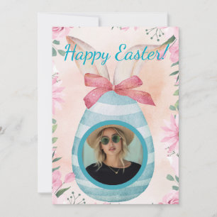 Happy Easter - blue egg with photo option Einladung