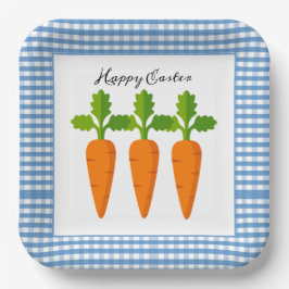 Happy Easter Blue Gingham mit Carrot Design Pappteller