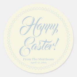 Happy Easter Blue-Herz-Rand-benutzerdefinierte Skr Runder Aufkleber