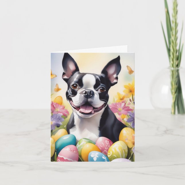 Happy Easter Boston Terrier Feiertagskarte (Vorderseite)