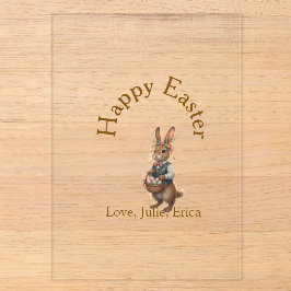 Happy Easter brown bunny with eggs love add name Acryleinladungen