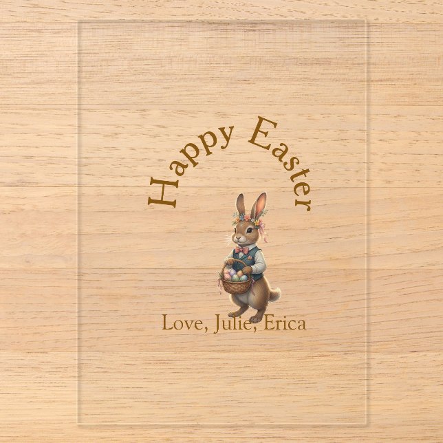 Happy Easter brown bunny with eggs love add name  Acryleinladungen (Vorderseite)