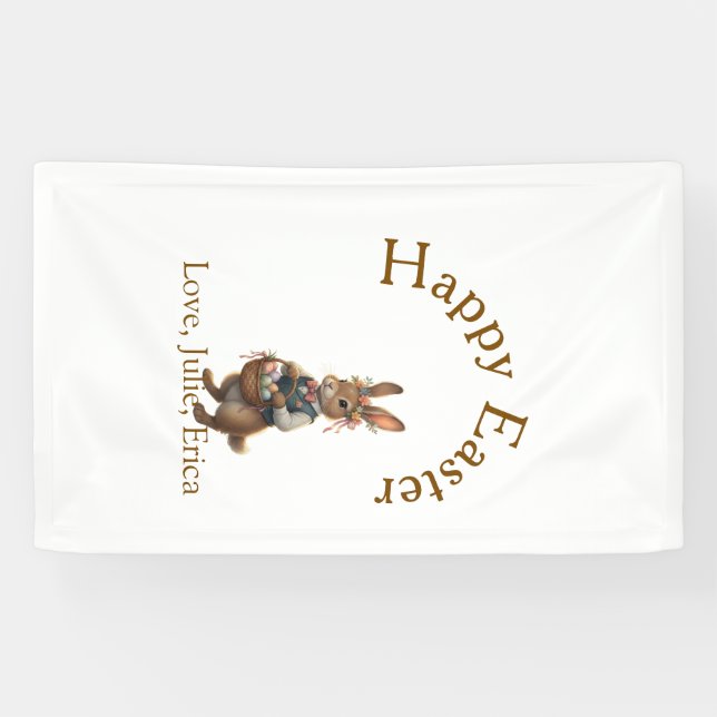 Happy Easter brown bunny with eggs love add name  Banner (Horizontal)