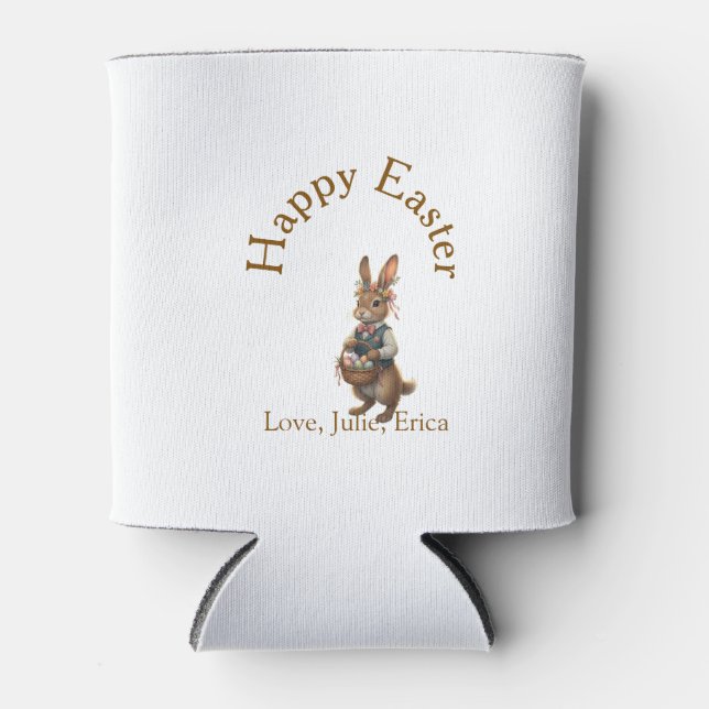 Happy Easter brown bunny with eggs love add name  Dosenkühler (Vorderseite)