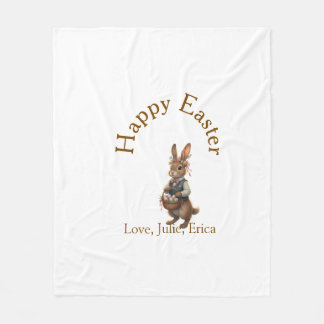 Happy Easter brown bunny with eggs love add name  Fleecedecke