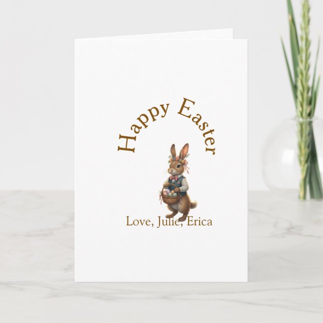 Happy Easter brown bunny with eggs love add name  Karte (Vorderseite)