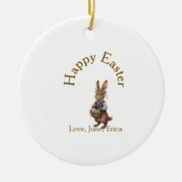 Happy Easter brown bunny with eggs love add name Keramik Ornament