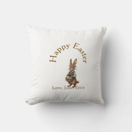 Happy Easter brown bunny with eggs love add name Kissen