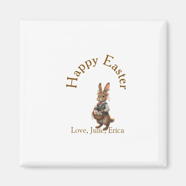 Happy Easter brown bunny with eggs love add name  Magnet (Vorne)