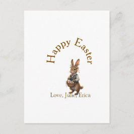 Happy Easter brown bunny with eggs love add name Postkarte