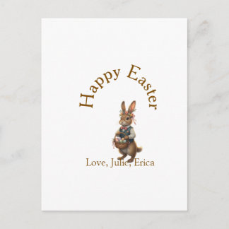 Happy Easter brown bunny with eggs love add name  Postkarte