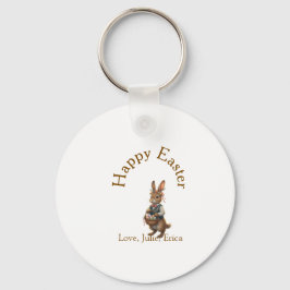 Happy Easter brown bunny with eggs love add name Schlüsselanhänger
