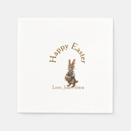Happy Easter brown bunny with eggs love add name Serviette