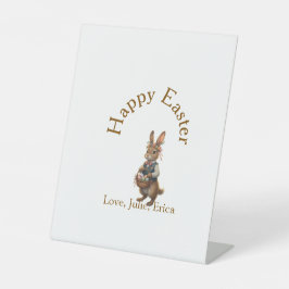 Happy Easter brown bunny with eggs love add name Sockelschild